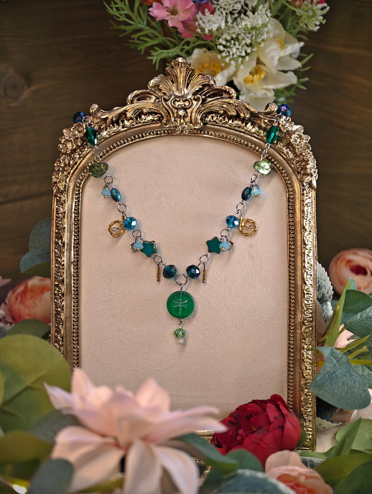 Novyra Jewelry and Clay Art Fantasy Jewelry, Handmade jewelry, Whimsical Jewelry, Unique Jewelry. Royalcore Fairycore Jewelry, Tuorqoise and gold, Front