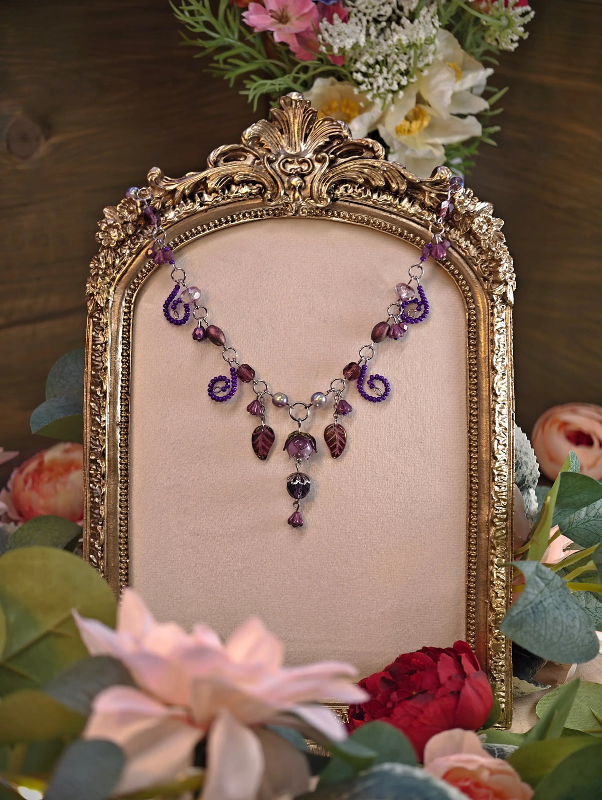 Novyra Jewelry and Clay Art Purple Queen of Roses Necklace Novyra