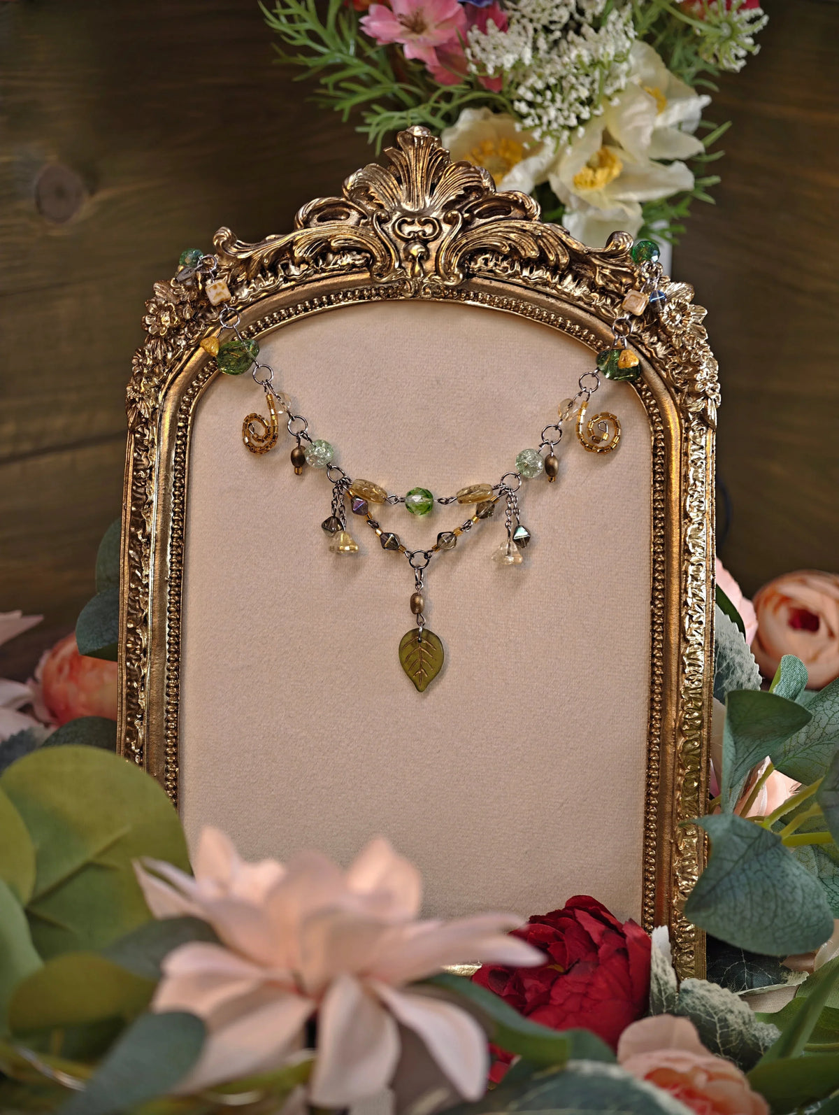 Novyra Jewelry and Clay Art Green & Gold Marchioness of the Summer Forest Necklace Novyra