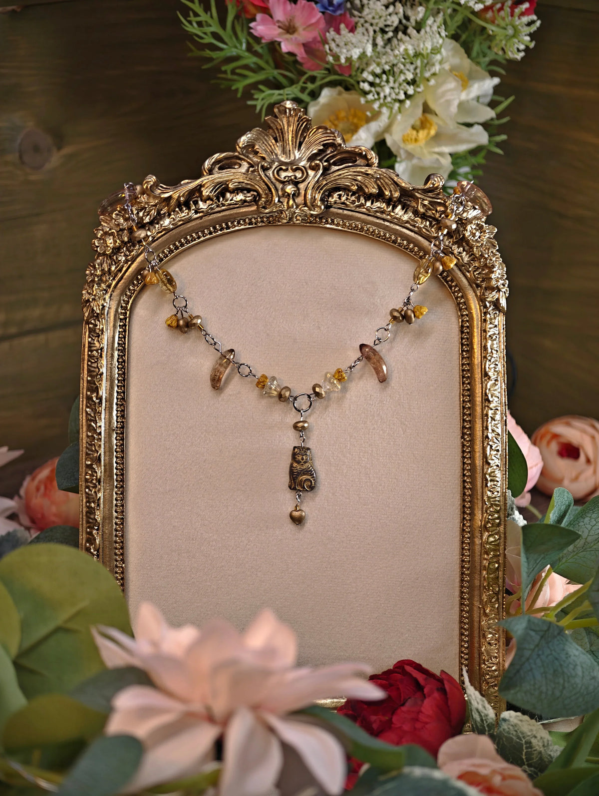 Novyra Jewelry and Clay Art Yellow & Gold Countess of Cats Necklace Novyra