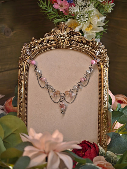 Novyra Jewelry and Clay Art Handmade Whimsical Unique  Royalcore Fairycore Jewelry, Pink and White, front