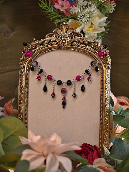 Pink & Black Marchioness of Flowers Necklace Novyra Jewelry and Clay Art