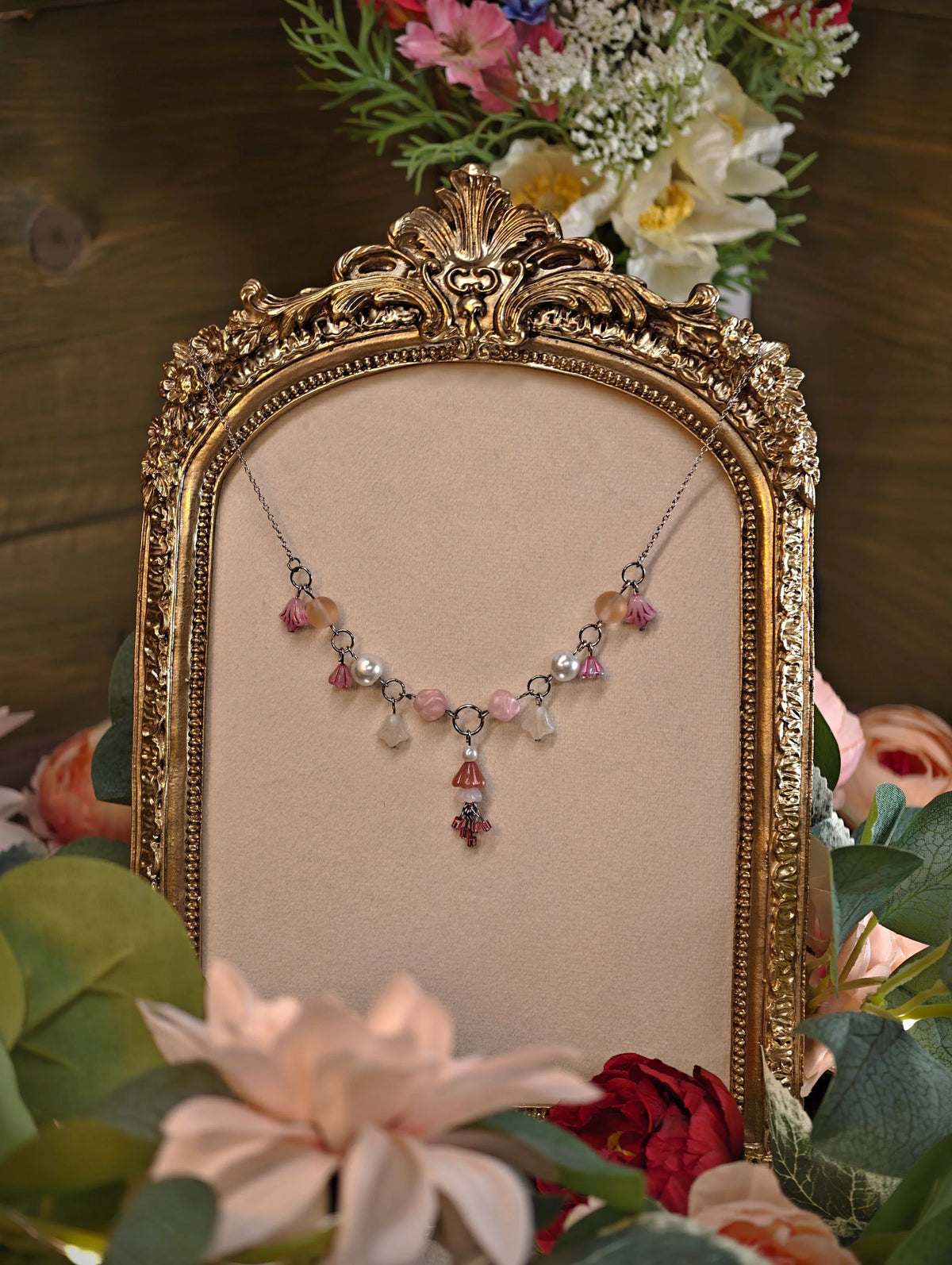 Novyra Jewelry and Clay Art Pink & White Baroness of Spring Necklace Novyra
