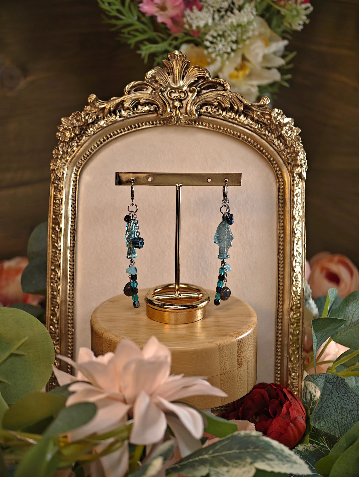 Novyra Jewelry and Clay Art Tuorqoiuse Long Complex Fish Earring Novyra