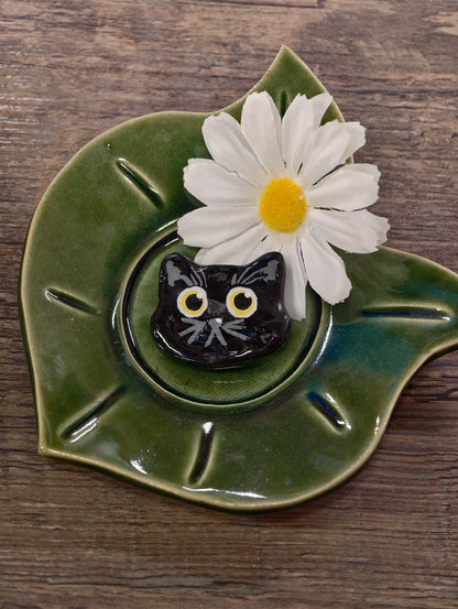 Novyra Jewelry and Clay  Black cat head Art Magent