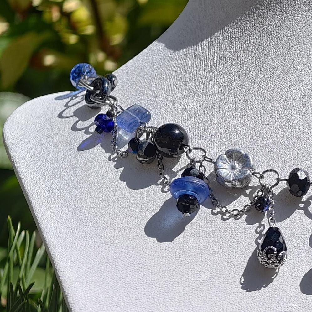 Handmade Whimsical Unique  Royalcore Fairycore Jewelry, Blue and black, side
