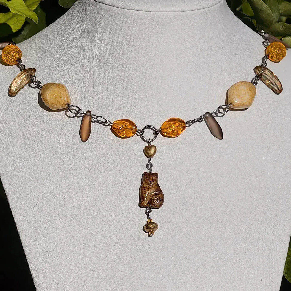 Orange & Brown Countess of Cats Necklace Novyra