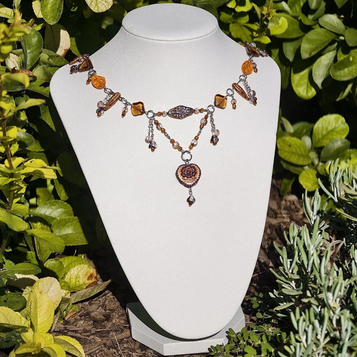 Handmade Whimsical Unique  Royalcore Fairycore Jewelry, Orange and brown, front 2